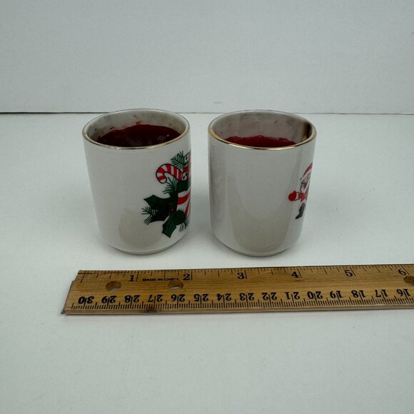 2 Vtg USED Small Christmas Santa Holiday Candles Ceramic Porcelain Holders READ - Picture 7 of 12